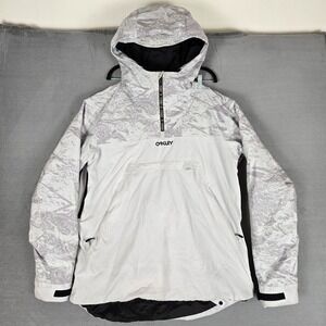 Oakley TC ICE‎ Pullover Jacket Mens Large White Half Zip Camo Anorak Snowboard
